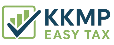 Logo firmy KKMP Easy Tax z wykresem i checkmark.